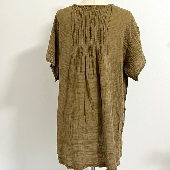 Free People Olive Green Babydoll Mini Dress XS Boho Muslin Gauze Appearance - Picture 5 of 11